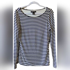 White House Black Market navy and cream striped shirt with zipper up the side